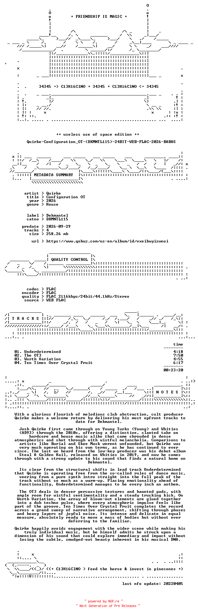 NFO for the release Quirke-Configuration_OT-(DKMNTL115)-24BIT-WEB-FLAC-2026-BABAS by BABAS