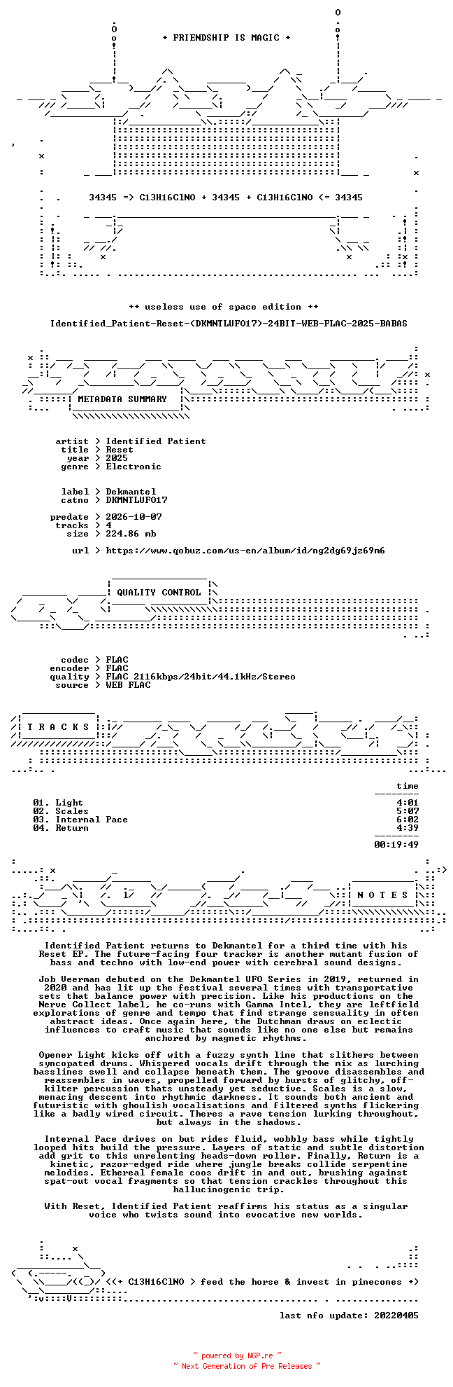 NFO for the release Identified_Patient-Reset-(DKMNTLUFO17)-24BIT-WEB-FLAC-2025-BABAS by BABAS