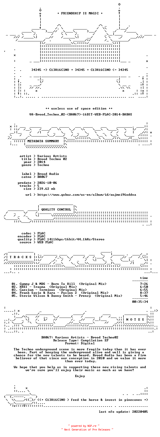 NFO for the release VA-Brood_Techno_02-(BA067)-16BIT-WEB-FLAC-2014-BABAS by BABAS