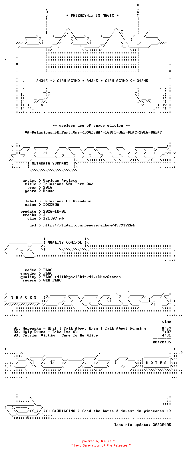 NFO for the release VA-Delusions_50_Part_One-(DOGD50A)-16BIT-WEB-FLAC-2016-BABAS by BABAS