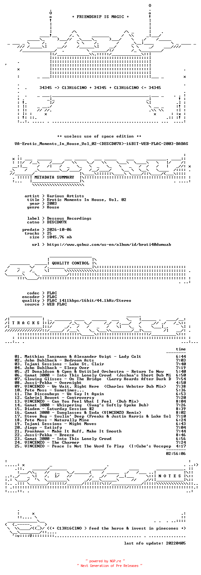 NFO for the release VA-Erotic_Moments_In_House_Vol_02-(DESCD07X)-16BIT-WEB-FLAC-2003-BABAS by BABAS