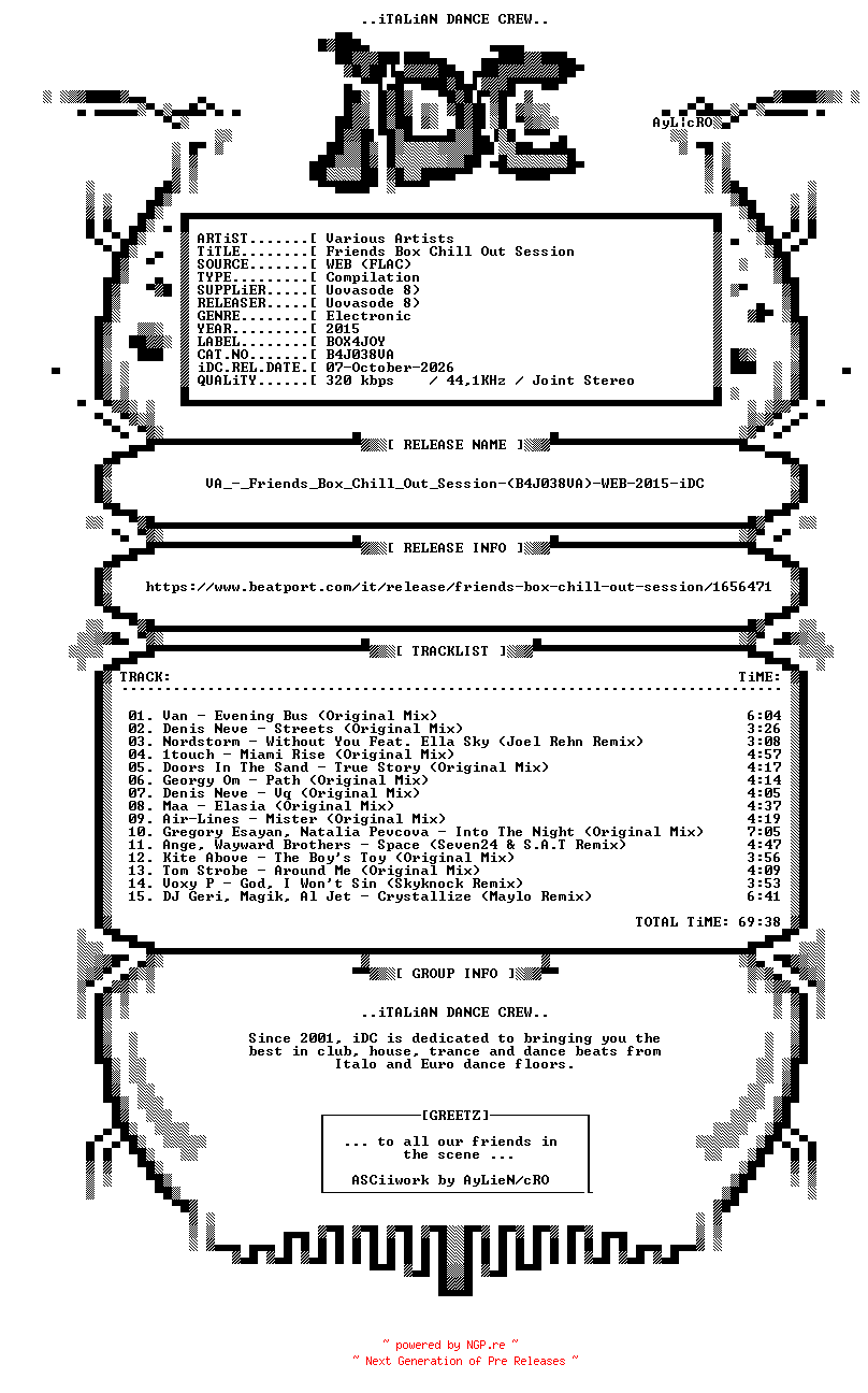NFO for the release VA_-_Friends_Box_Chill_Out_Session-(B4J038VA)-WEB-2015-iDC by iDC