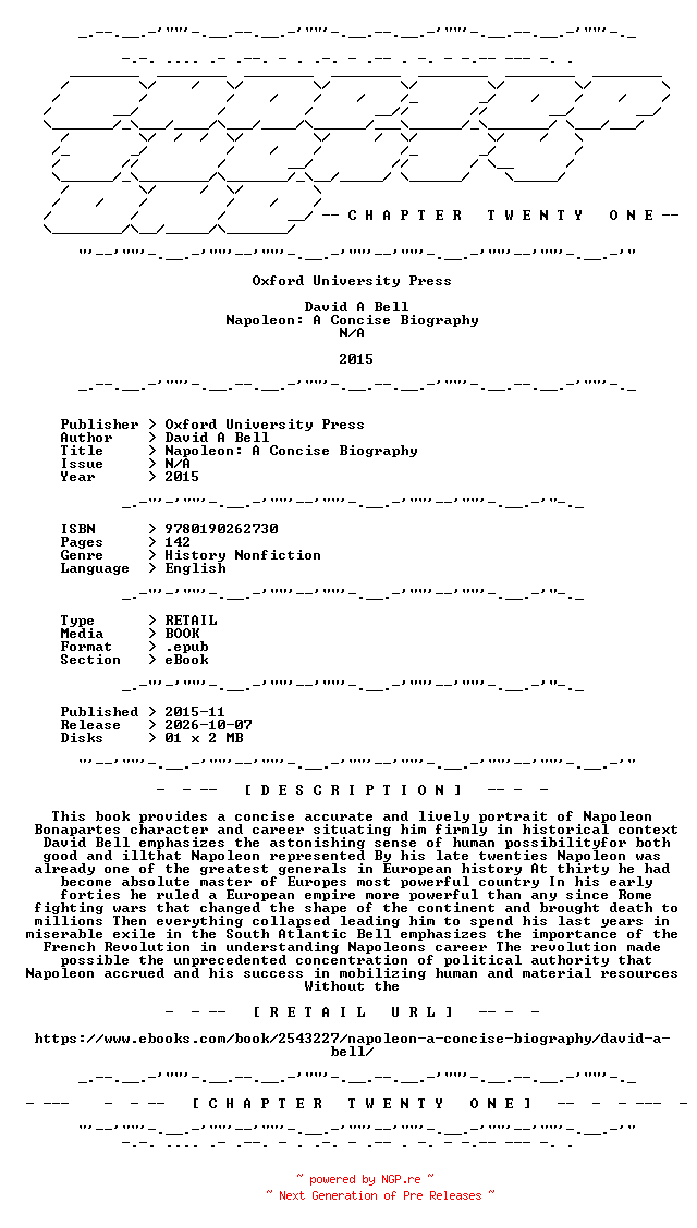 NFO for the release David.A.Bell.-.Napoleon.A.Concise.Biography.2015.RETAIL.EPUB.eBook-CTO by CTO