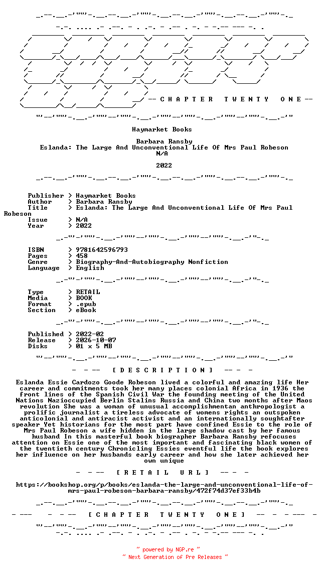 NFO for the release Barbara.Ransby.-.Eslanda.The.Large.And.Unconventional.Life.Of.Mrs.Paul.Robeson.2022.RETAIL.EPUB.eBook-CTO by CTO