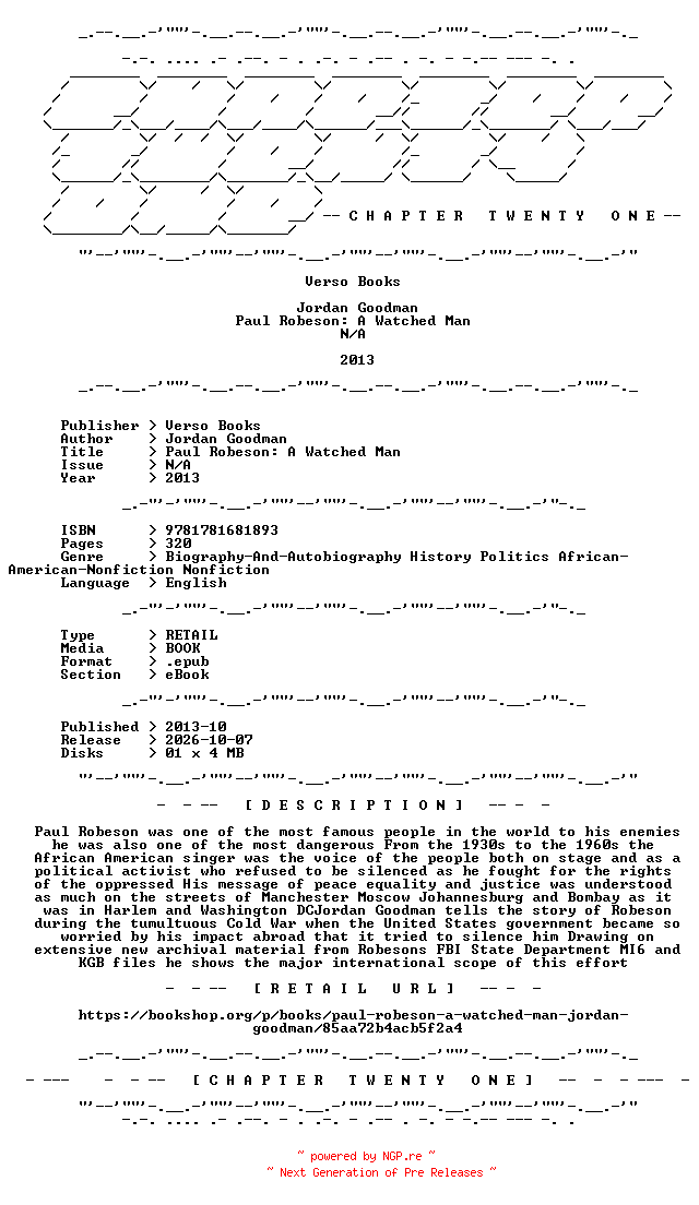 NFO for the release Jordan.Goodman.-.Paul.Robeson.A.Watched.Man.2013.RETAIL.EPUB.eBook-CTO by CTO