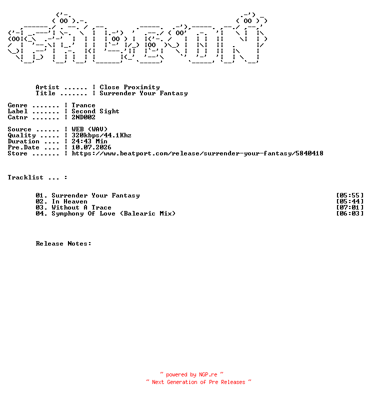 NFO for the release Close_Proximity-Surrender_Your_Fantasy-(2ND002)-WEB-2026-FALCON by FALCON
