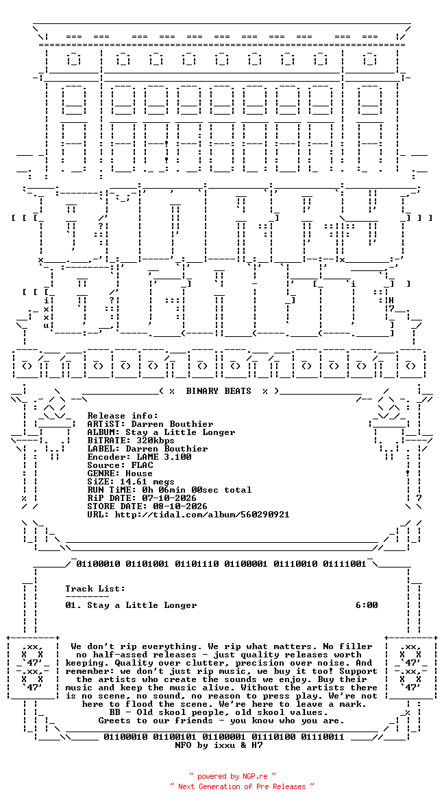 NFO for the release Darren_Bouthier-Stay_A_Little_Longer-(AWM022)-SINGLE-WEB-2026-BB by BB