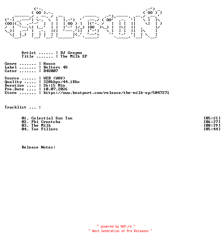 NFO for the release DJ_Graymo-The_Milk_EP-(B4U007)-WEB-2025-FALCON by FALCON