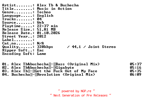 NFO for the release Alex_TB_and_Buchecha-Music_in_Action-WEB-2012-XTC_iNT by XTC_iNT