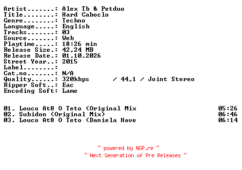 NFO for the release Alex_TB_and_Petduo-Hard_Caboclo-WEB-2015-XTC_iNT by XTC_iNT