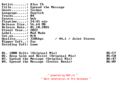 NFO for the release Alex_TB-Spread_the_Message-WEB-2022-XTC_iNT by XTC_iNT