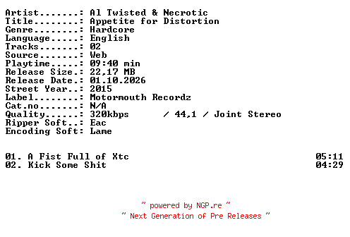 NFO for the release Al_Twisted_and_Necrotic-Appetite_for_Distortion-WEB-2015-XTC_iNT by XTC_iNT