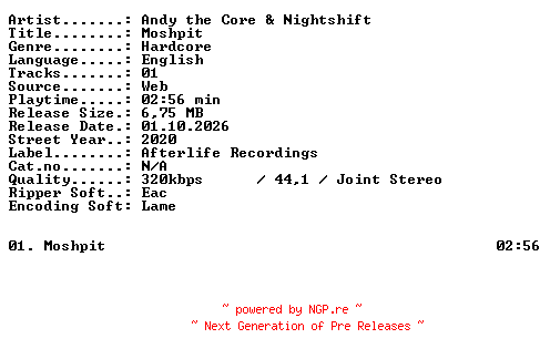 NFO for the release Andy_the_Core_and_Nightshift-Moshpit-SINGLE-WEB-2020-XTC_iNT by XTC_iNT