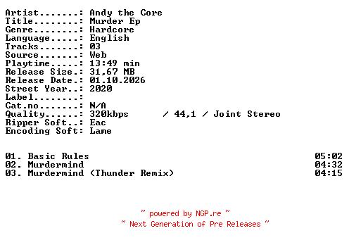 NFO for the release Andy_the_Core-Murder_EP-WEB-2020-XTC_iNT by XTC_iNT