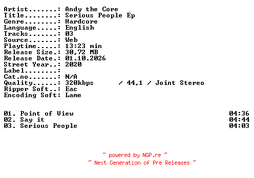 NFO for the release Andy_the_Core-Serious_People_EP-WEB-2020-XTC_iNT by XTC_iNT