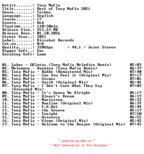 NFO for the release Tony_Mafia-Best_of_Tony_Mafia_2021-WEB-2021-XTC_iNT by XTC_iNT