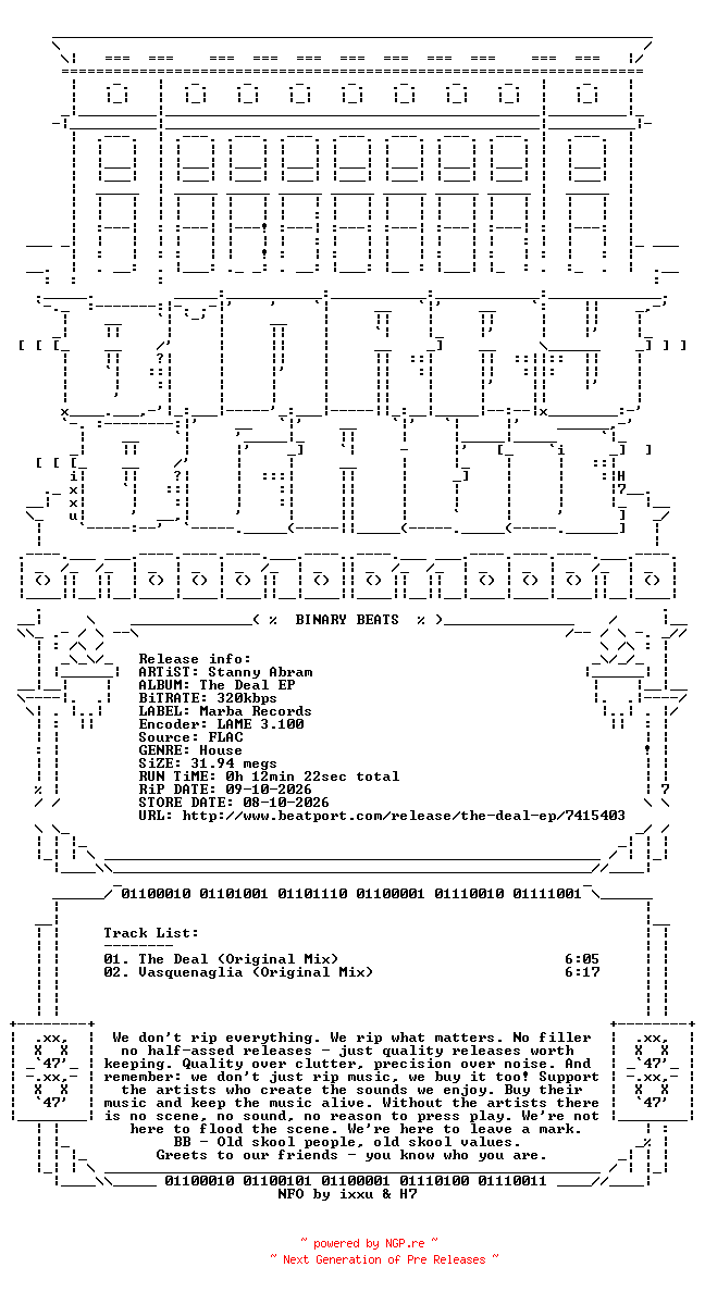 NFO for the release Stanny_Abram-The_Deal_EP-(MRB635)-WEB-2026-BB by BB