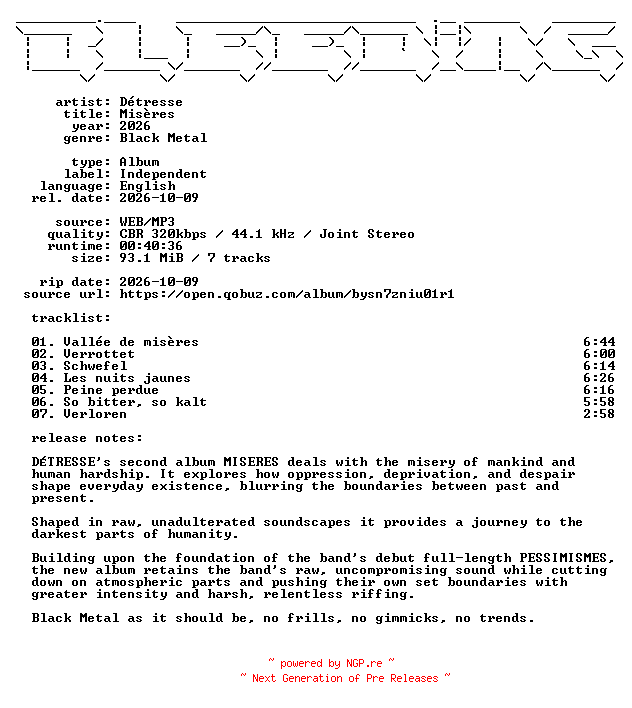 NFO for the release Detresse-Miseres-WEB-2026-BLEEDiNG by BLEEDiNG