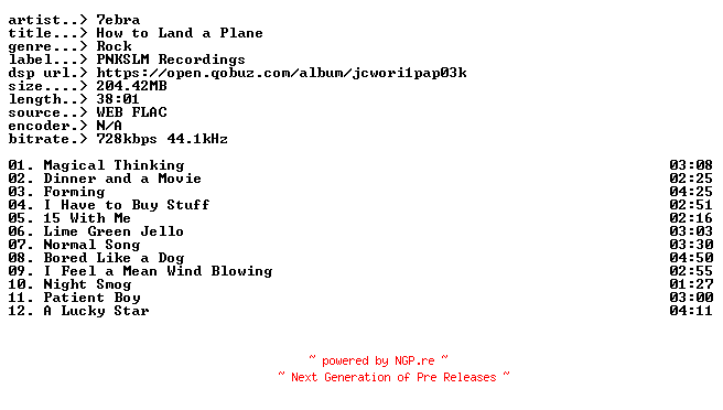 NFO for the release 7ebra-How_to_Land_a_Plane-16BIT-WEB-FLAC-2026-MEiDUNG by MEiDUNG