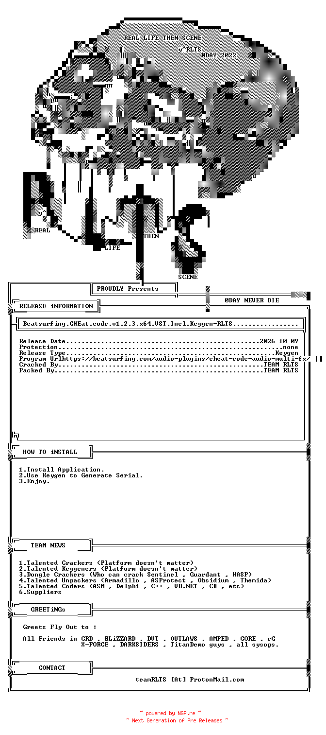 NFO for the release Beatsurfing.CHEat.code.v1.2.3.x64.VST.Incl.Keygen-RLTS by RLTS