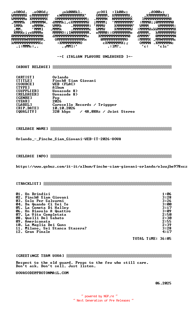 NFO for the release Orlando_-_Finche_Siam_Giovani-WEB-IT-2026-UOVA by UOVA