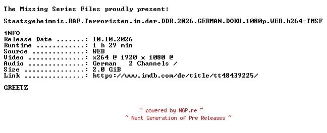 NFO for the release Staatsgeheimnis.RAF.Terroristen.in.der.DDR.2026.GERMAN.DOKU.1080p.WEB.h264-TMSF by TMSF