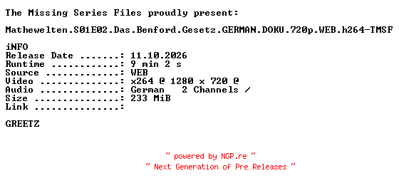 NFO for the release Mathewelten.S01E02.Das.Benford.Gesetz.GERMAN.DOKU.720p.WEB.h264-TMSF by TMSF