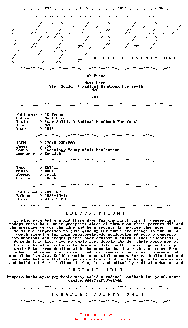 NFO for the release Matt.Hern.-.Stay.Solid.A.Radical.Handbook.For.Youth.2013.RETAIL.EPUB.eBook-CTO by CTO
