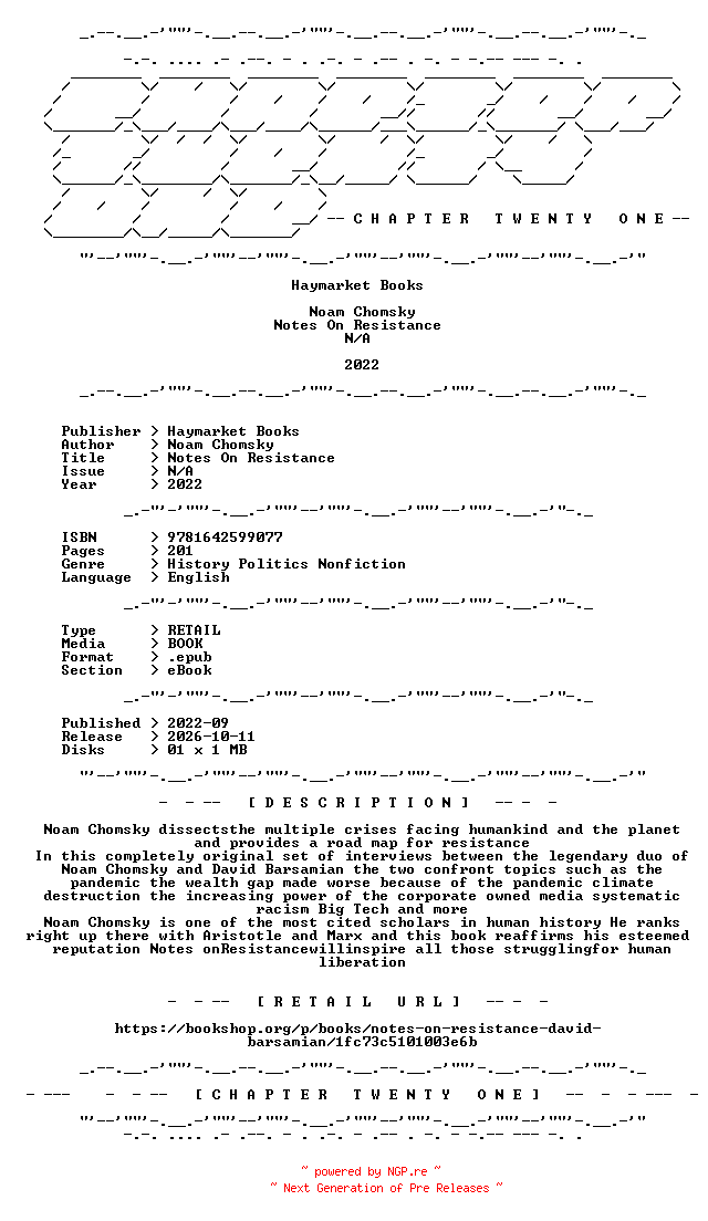 NFO for the release Noam.Chomsky.-.Notes.On.Resistance.2022.RETAIL.EPUB.eBook-CTO by CTO