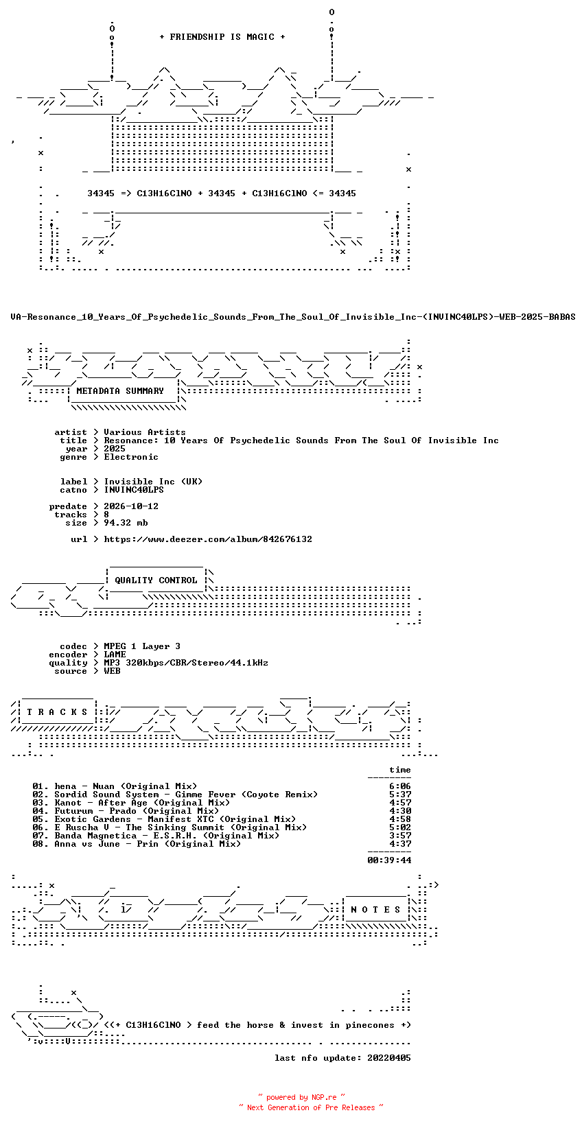 NFO for the release VA-Resonance_10_Years_Of_Psychedelic_Sounds_From_The_Soul_Of_Invisible_Inc-(INVINC40LPS)-WEB-2025-BABAS by BABAS