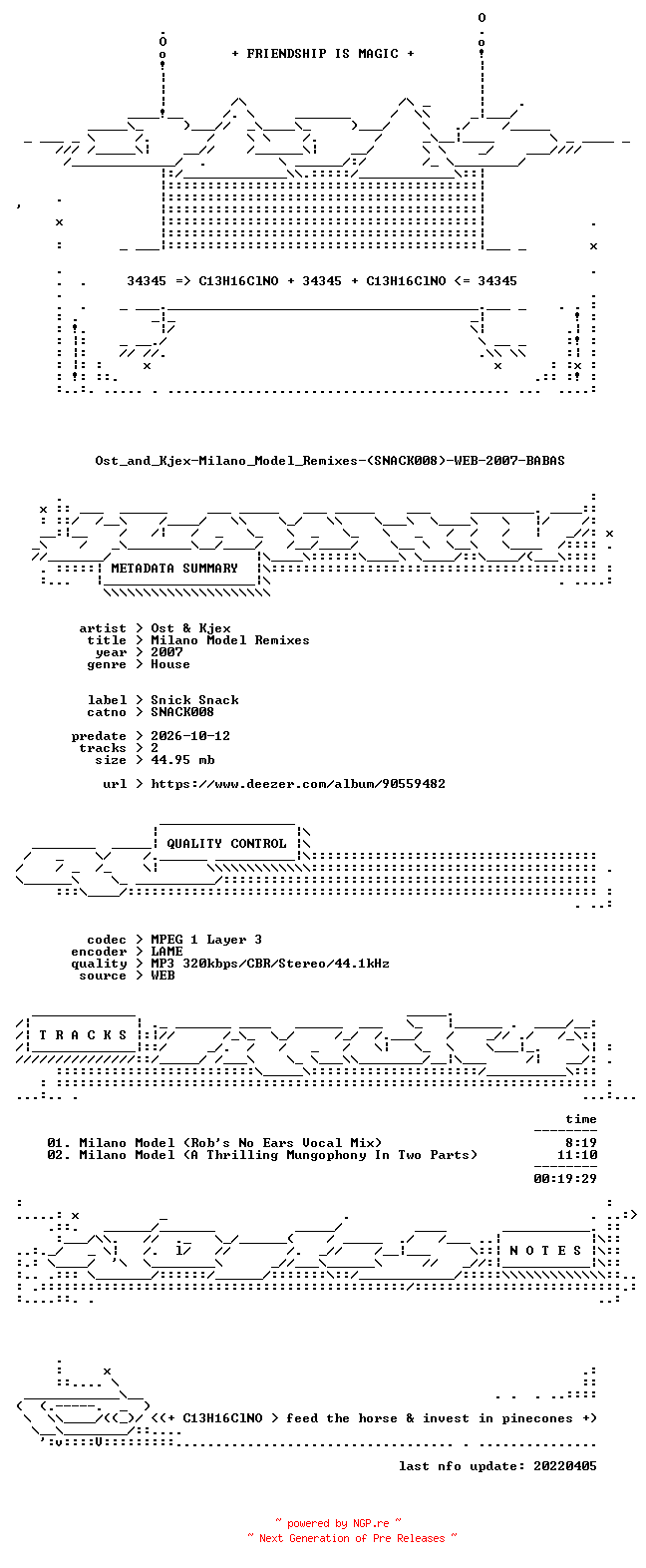 NFO for the release Ost_and_Kjex-Milano_Model_Remixes-(SNACK008)-WEB-2007-BABAS by BABAS