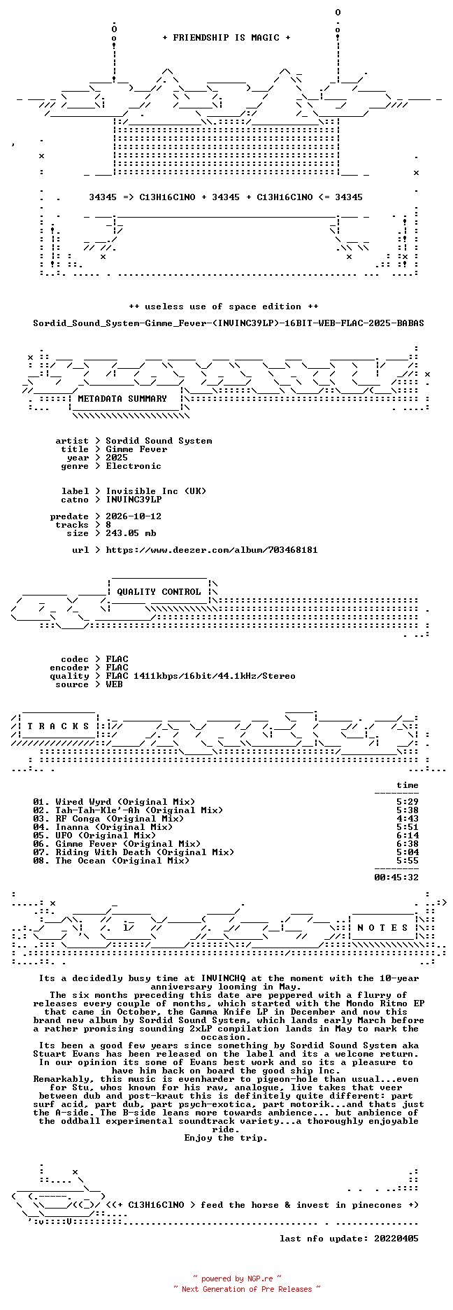 NFO for the release Sordid_Sound_System-Gimme_Fever-(INVINC39LP)-16BIT-WEB-FLAC-2025-BABAS by BABAS