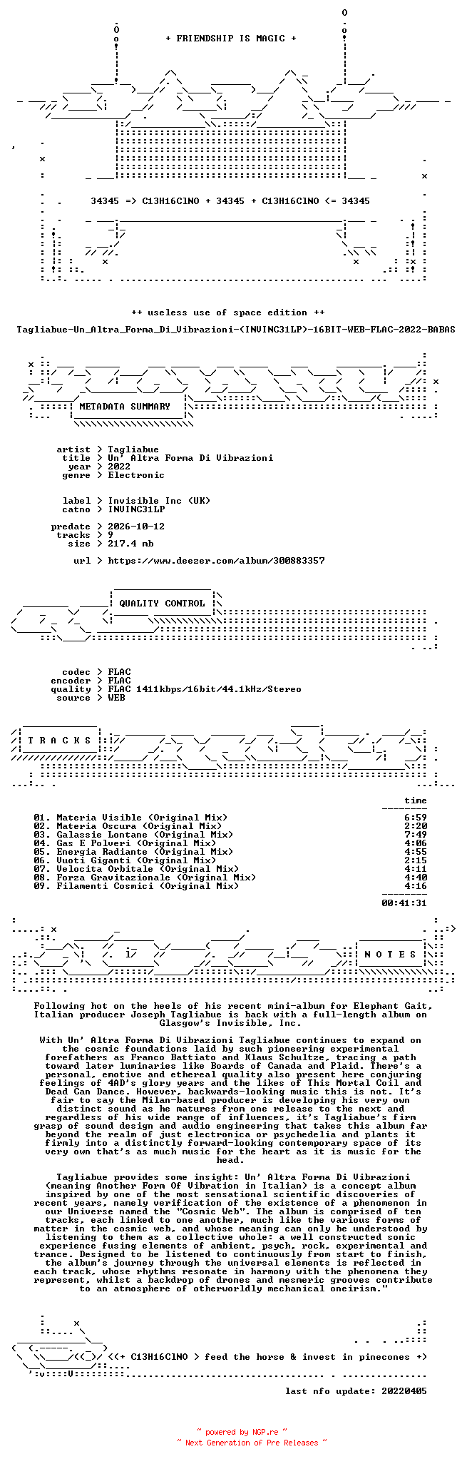 NFO for the release Tagliabue-Un_Altra_Forma_Di_Vibrazioni-(INVINC31LP)-16BIT-WEB-FLAC-2022-BABAS by BABAS