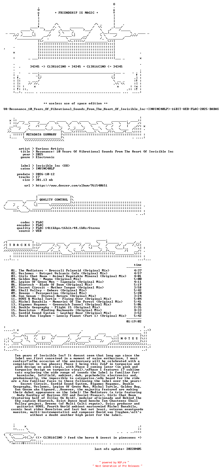 NFO for the release VA-Resonance_10_Years_Of_Vibrational_Sounds_From_The_Heart_Of_Invisible_Inc-(INVINC40LP)-16BIT-WEB-FLAC-2025-BABAS by BABAS