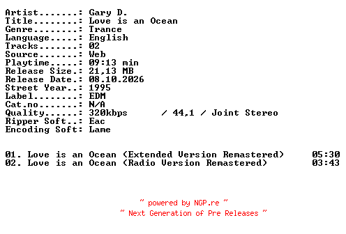 NFO for the release Gary_D-Love_is_an_Ocean-WEB-1995-XTC_iNT by XTC_iNT