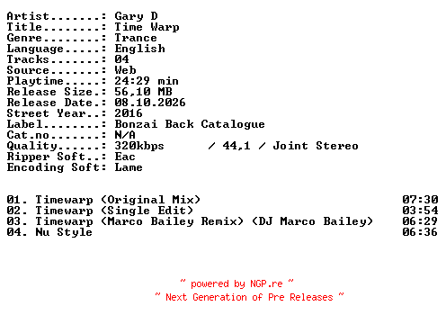 NFO for the release Gary_D-Time_Warp-WEB-2016-XTC_iNT by XTC_iNT