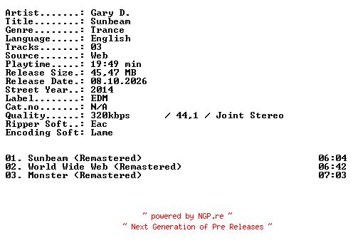NFO for the release Gary_D-Sunbeam-WEB-2014-XTC_iNT by XTC_iNT
