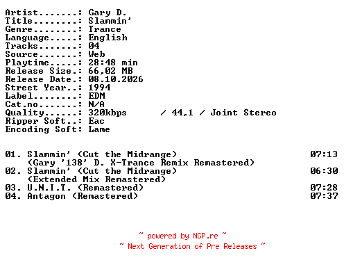 NFO for the release Gary_D-Slammin-WEB-1994-XTC_iNT by XTC_iNT
