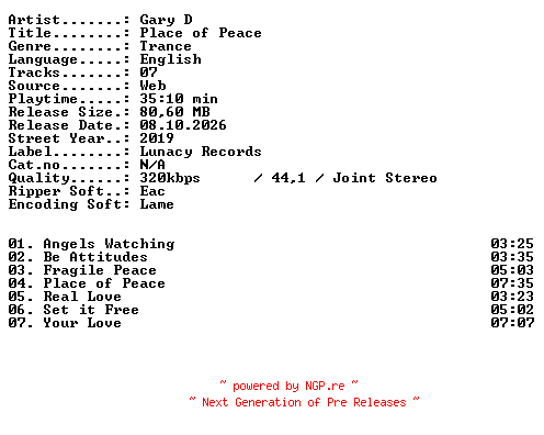 NFO for the release Gary_D-Place_of_Peace-WEB-2019-XTC_iNT by XTC_iNT