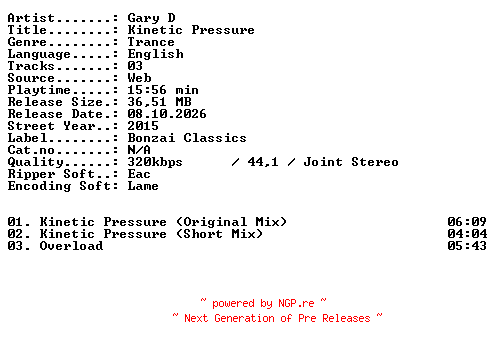 NFO for the release Gary_D-Kinetic_Pressure-WEB-2015-XTC_iNT by XTC_iNT