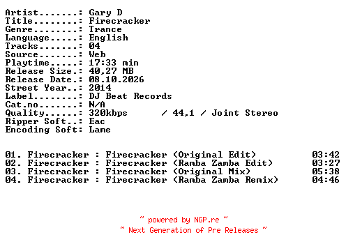 NFO for the release Gary_D-Firecracker-WEB-2014-XTC_iNT by XTC_iNT