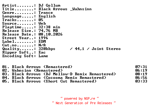 NFO for the release DJ_Gollum-Black_Arrows__Wahnsinn-WEB-1996-XTC_iNT by XTC_iNT