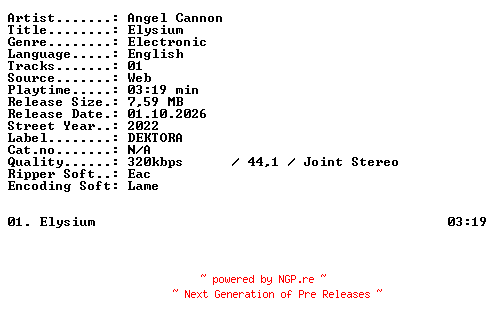 NFO for the release ANGEL_CANNON-Elysium-SINGLE-WEB-2022-XTC_iNT by XTC_iNT