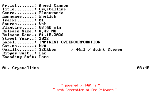 NFO for the release ANGEL_CANNON-Crystalline-SINGLE-WEB-2022-XTC_iNT by XTC_iNT