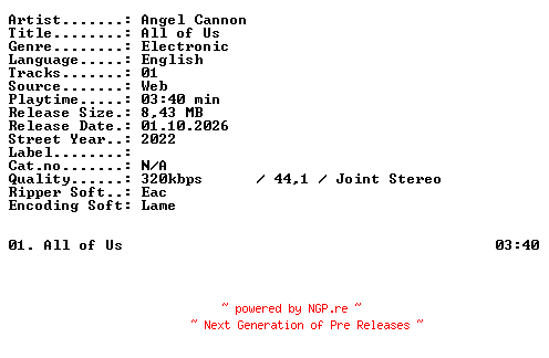 NFO for the release ANGEL_CANNON-All_of_Us-SINGLE-WEB-2022-XTC_iNT by XTC_iNT