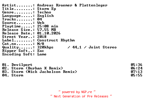 NFO for the release Andreas_Kraemer_and_Plattenleger-Storm_EP-WEB-2018-XTC_iNT by XTC_iNT