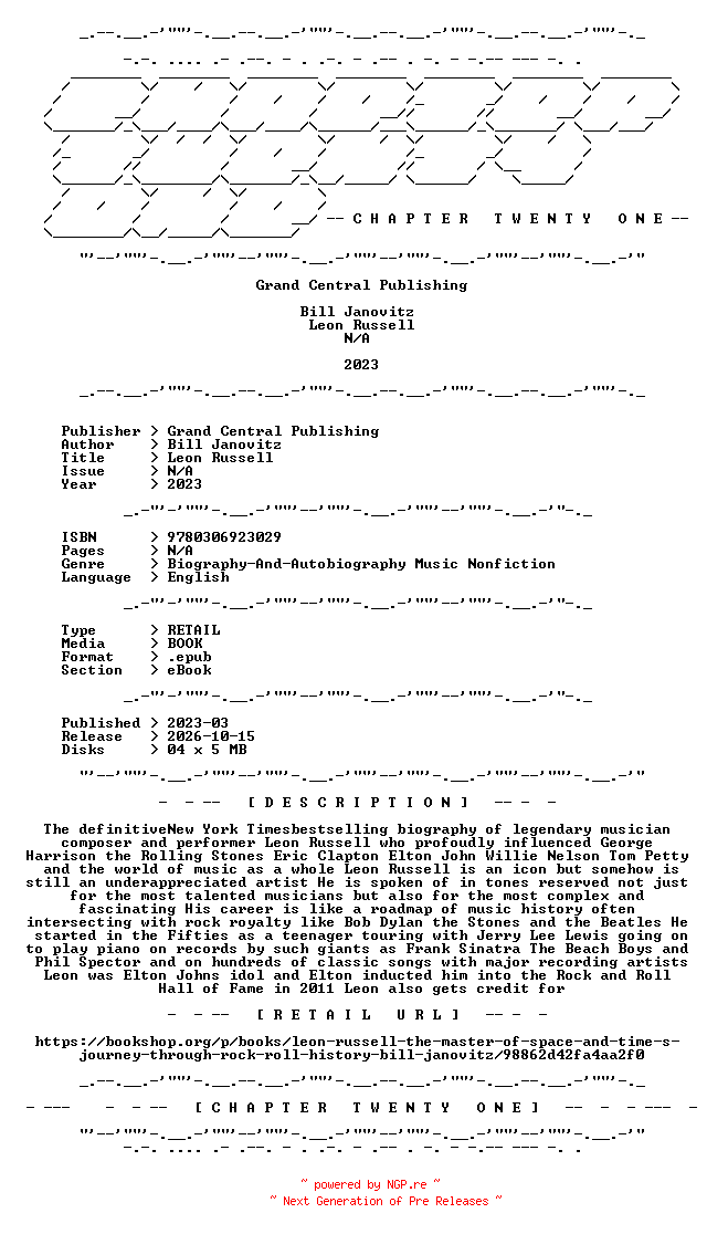 NFO for the release Bill.Janovitz.-.Leon.Russell.2023.RETAIL.EPUB.eBook-CTO by CTO