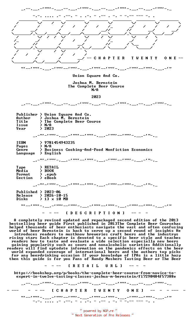 NFO for the release Joshua.M.Bernstein.-.The.Complete.Beer.Course.2023.RETAIL.EPUB.eBook-CTO by CTO