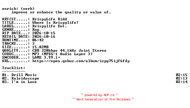 NFO for the release KrispyLife_Kidd-Where_Is_Krispylife-EP-WEB-2026-ENRiCH by ENRiCH
