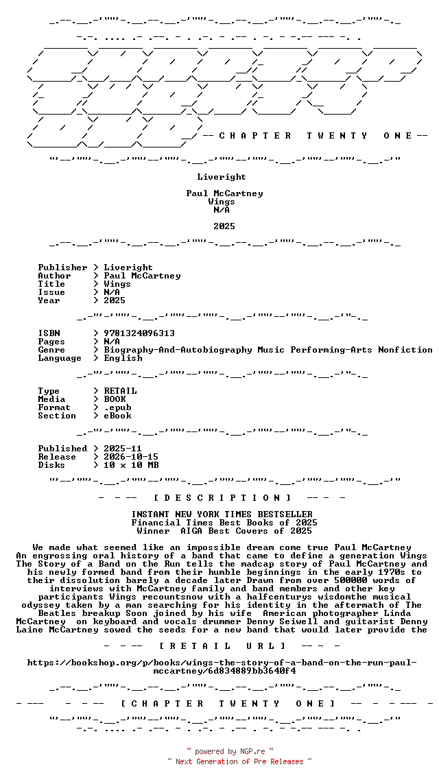 NFO for the release Paul.McCartney.-.Wings.2025.RETAIL.EPUB.eBook-CTO by CTO